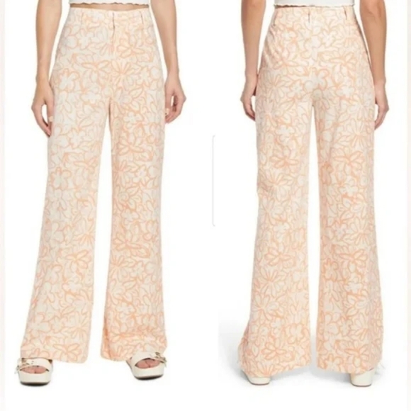 Free People Love So Right Wide Leg Pant in Peach Combo Size 0 - Picture 7 of 7